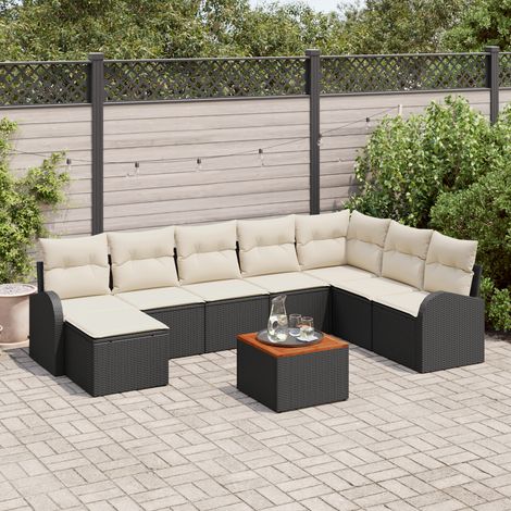 Conjunto de sofás de jardín 9 uds. Negro y crema vidaXL (1/5)