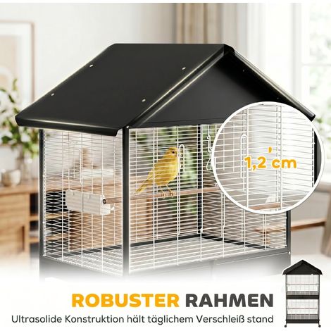 Volière pour grands oiseaux, cage à oiseaux XXL avec cloison amovible, 2 portes, 2 perchoirs en bois, roulettes, 2 écuelles et 4 distributeurs de nourriture (1/5)