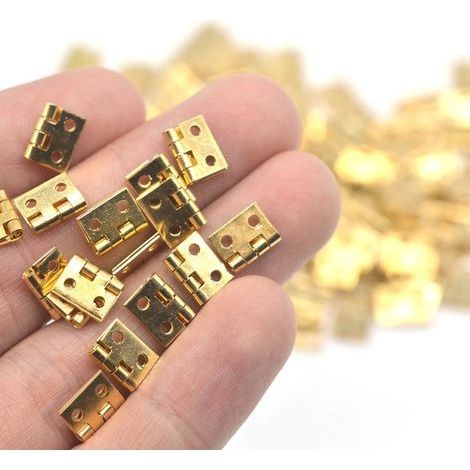 Lot de 20 petites charnières de boîte en laiton, 8 × 10 mm, jaunes avec vis, 1 jeu (1/5)