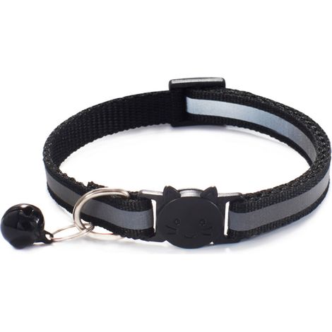 Colliers, colliers réfléchissants, colliers anti étranglement pour chat, colliers réfléchissants réglables pour chaton chiot avec cloche et fermeture de sécurité, 19-32 cm noir, deux pièces (1/3)