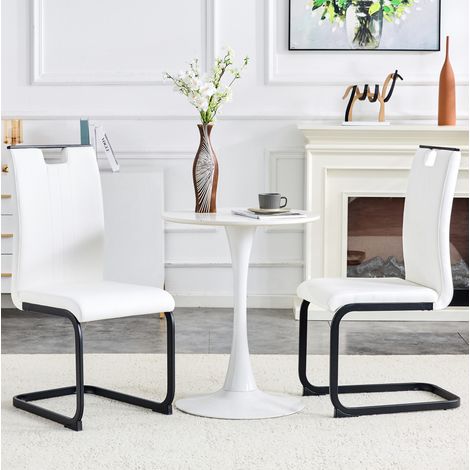 Set de 2 sillas de comedor blancas de PU, diseño arqueado moderno con topes antideslizantes y respaldo ergonómico,52x40.5x98cm (1/5)