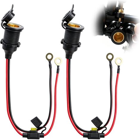 2x Prise Allume Cigare 12V/24V Femelle Étanche avec Câble et Fusible 20A, Adaptateur de Prise de Courant pour Voiture, Moto, Bateau, Camping-Car (1/5)