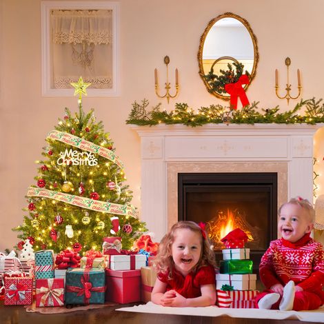 Sapin de Noël Artificiel avec Succursales Réalistes et LED Intégrées - Style Enneigé avec Pommes de Pin - Montage Facile - Support Métal - Taille 4.5FT [Europe]