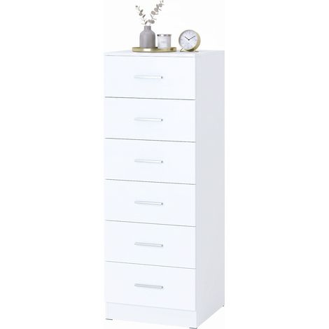 Commode haute à 6 tiroirs, avec système anti-basculement, 40 x 40 x 110 cm, blanche (1/5)