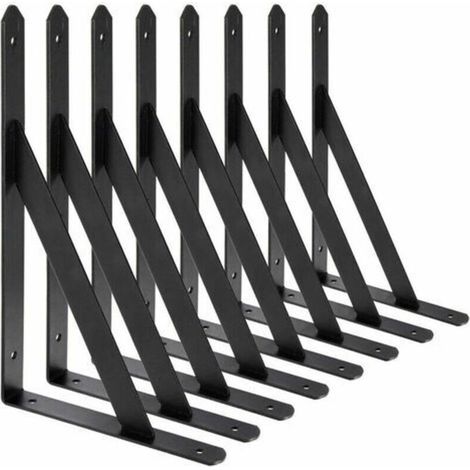 Equerre Etagere Murale, 8 Pcs Supports Triangulaires de 90 Degrés en Acier, Équerres Étagères 200mm x 120mm, Support d'angle Brace (Noir) (1/4)