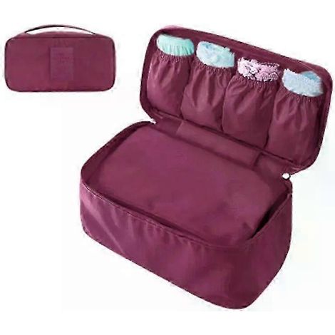 Sac de rangement pour sous-vêtements, soutiens-gorge, chaussettes et lingerie, rouge vin, pour voyages (édition 2025) (1/5)