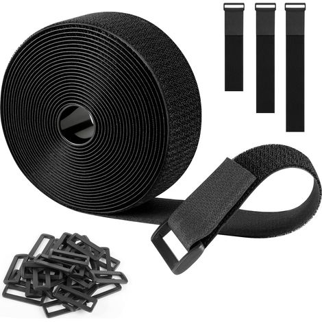 Bande Auto-agrippante 6 m × 50 mm avec 30 Boucles, Sangle Réutilisable Découpable et Réglable, Attache de Câble pour Fixer Câbles, Tuyaux et Tubes (Noir)