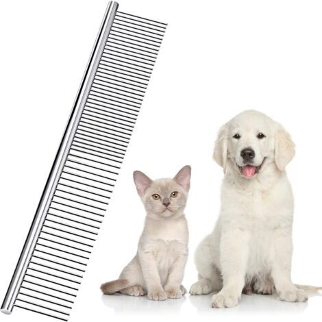 (19 x 3 cm) Peigne d’Animaux de Compagnie en Acier Inoxydable Peigne de Toilettage pour Chiens et Chats avec Dents Rondes (1/5)