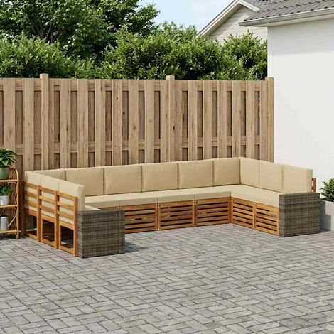 vidaXL Outdoor-Sofagarnitur 10 pcs Natur und Beige Polyester (1/5)