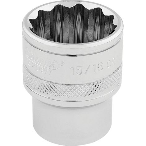 Draper 15/16" AF 12-Point Socket, 1/2" Drive, Packaged, Polished Chrome Finish, Model 33724 (1/5)