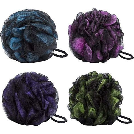 JANMIR-Lot de 4 éponges de douche moussantes en luffa, nettoyantes et exfoliantes pour femmes et hommes, apaisantes et purifiantes. (1/5)