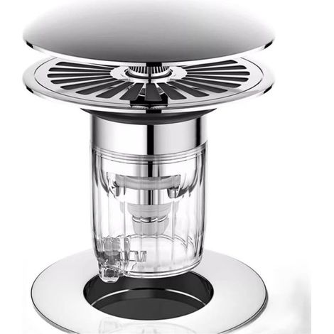 Bouchon de siphon de sol sous pression pour tuyaux de 33 x 40 mm, équipé d'un joint étanche et d'un filtre à mailles intégré pour retenir les débris.