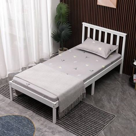 WestWood Single Bed Durable Solid Pine Frame Low Foot End Wood Slat Support Bedroom White (1/5)