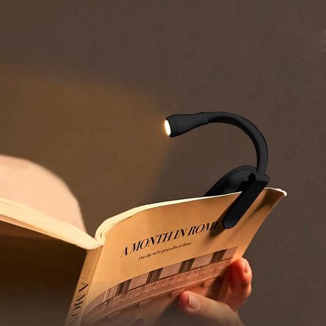 Mini lampe de lecture portable rechargeable, lumière de lecture sur le lit, Clip sur LED livre lecture chaude lumière 3 températures couleur échelonnant petit livre accessoires. (1/4)