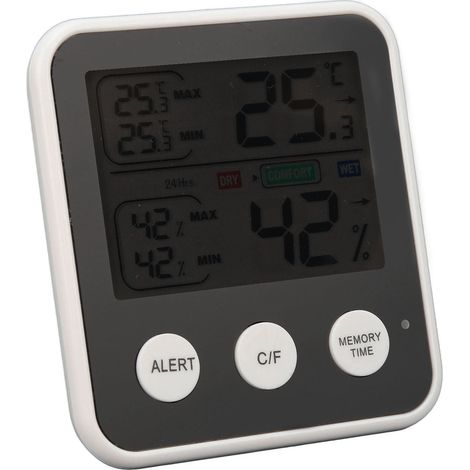 Schwarzes digitales LCD-Thermometer-Hygrometer, misst Temperatur und Luftfeuchtigkeit, präziser Hygrothermograph für den Innenbereich (1/5)