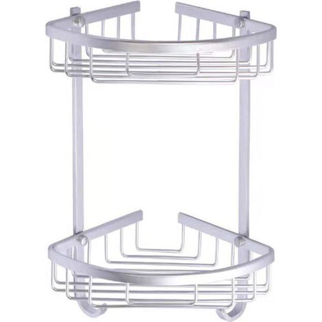 Etagere Douche sans Percage d'angle - Etagere Salle de Bain sans Percage Angle - Adhesif Étagère Rangement Salle de Bain , Murale , Aluminium , 2 Niveau Organisateur Salle de Bain Argent Mat (1/4)