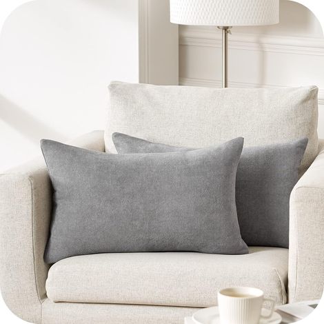 Housse Coussin 40x60 Gris Clair Rectangulaire en Chenille Doux Décoratif Canape Maison Fauteuil Lot de 2 Taie Oreiller pour Decoration Chambre Salon Chaise Jardin (1/5)