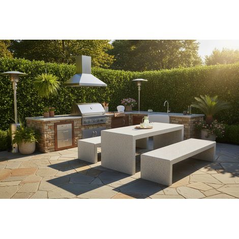 Mesa hormigon KUBE Gris - 2000x800x800 mm. / Mesa + 2 Bancos (1/5)