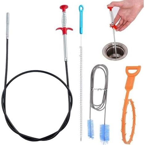 4-teiliges Abflussreinigungsset – Spülbecken- und Abflussreiniger, Abflussspirale – (1/5)