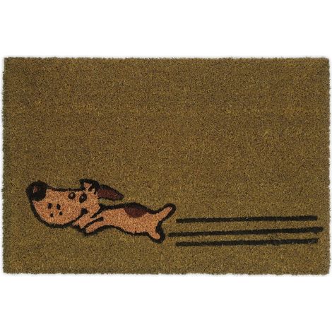 Paillasson Coco, 40 x 60 cm, Tapis de Porte avec Motif de Chien, pour intérieur et extérieur, décoratif, Vert (1/5)