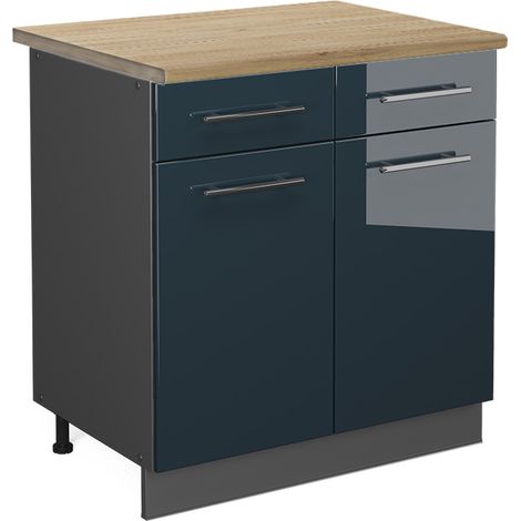 Mobiletto base per cucina Fame-Line, Blu scuro lucido, 80 cm , PL Rovere, Vicco