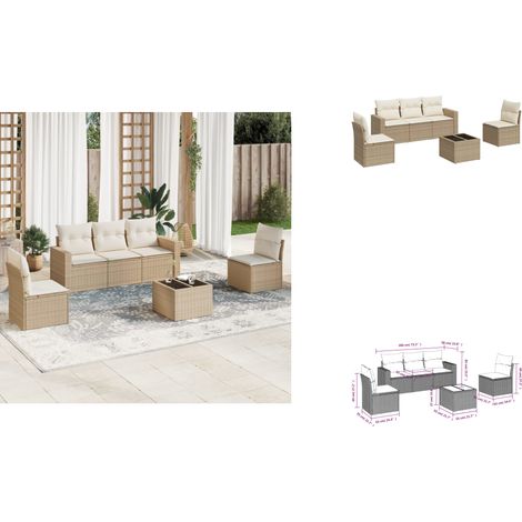 6-tlg. Garten-Sofagarnitur mit Kissen Beige Poly Rattan - Gartensorte - Gartenmöbel Set - PE-Rattan Möbel - Outdoor Sofa - Lounge Gruppe (1/3)