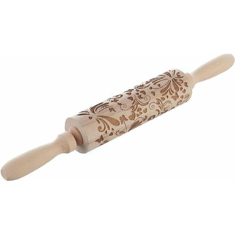 DIY Rouleaux à Patisserie en Bois Nol Maison Biscuits Outils Fournitures Motif en Relief Rouleau Pate à Gaufrage Gravé Laser Baton Sculpté pour la Cuisson des Pates Pizza Fondant & Cookies (1/5)