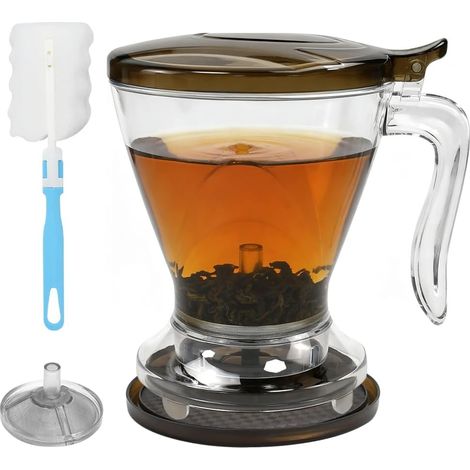 Théière En Plastique Pc Transparent Avec Infuseur Intégré 600 Ml, Résistance De 20°C À 100°C Lot Complet Avec Sous-Verre Et Brosse De Nettoyage
