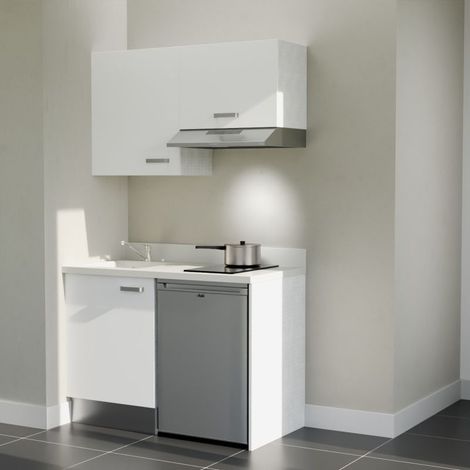 Kitchenette K01L - 120 cm - plan monobloc évier intégré Snova- évier à gauche - Façades Blanc + Electroménager inclus coloris Inox (1/5)