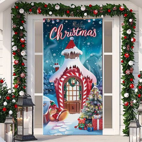 Décoration de porte Grinch Vert Monstre - 90 x 180 cm (Œillets + Ruban) - Style 1