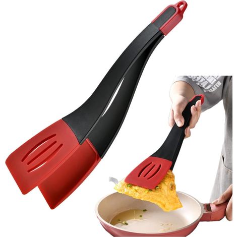 Spatule de cuisine 3 en 1 en silicone pour la cuisson, spatule-pince de cuisine en silicone pour servir et cuisiner, résistante à la chaleur, amovible, flexible, pince à retourner (1/5)