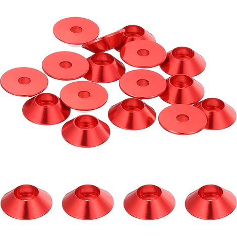 20 Pièces Rondelles à Tête Fraisée, Rondelles de Tasse M2 x 8.5 mm, Rondelle Fraisée, Rondelle Boulon En Aluminium Pour vis à tête, tige filetée, Accessoires Mécaniques, Rouge (1/5)