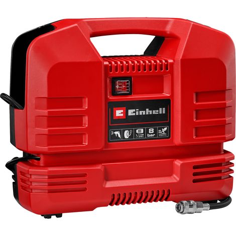Einhell Kompressor TC-AC 190 OF Set (1100 W., max. 8 bar, 190 l/min Ansaugleistung, Motordrehzahl 15000 min-1, 3 Meter Schlauch, inkl. 3-tlg. Adapter-Set, ölfrei)