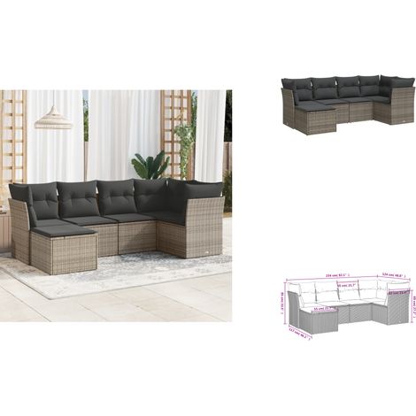 6-tlg. Garten-Sofagarnitur mit Kissen Grau Poly Rattan - Gartenmöbel Set - PE-Rattan Möbel - Outdoor Sofa - Lounge Garnitur - Esszimmergarnitur (1/3)