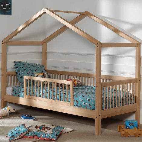 Lit cabane Forrest 90x200cm avec barrière - bois de hêtre