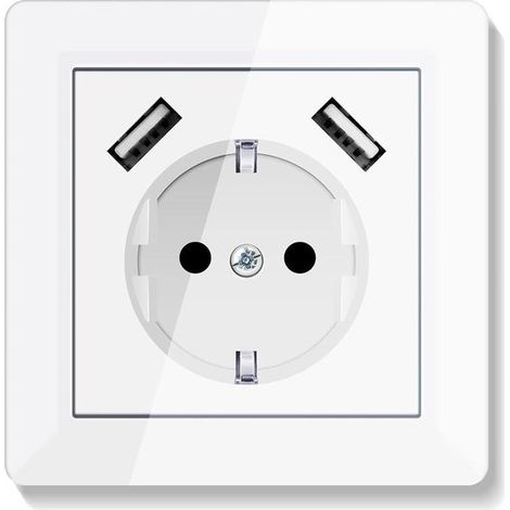 Presa USB bianca con 2 caricabatterie per telefono e tablet - Sistema di scatola di montaggio a incasso 55 - Bianco puro
