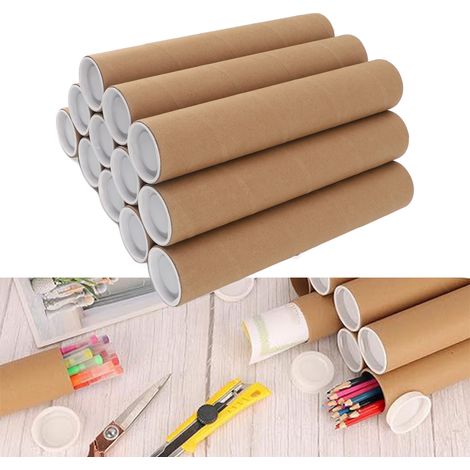 12 Posterrollen aus Kraftpapier – Runde Papierrollen zur Aufbewahrung und zum Transport mit weißen Kunststoffkappen, 5,3 x 30 cm (1/5)