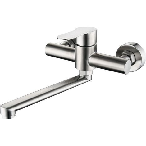 Robinet de Cuisine Mural, Bouche Longue Mitigeur d'Evier Robinet Rotatif à 360 Ḟ Inoxydable Monocommande pour Évier de Cuisine Salle de Bains (argent) (1/3)