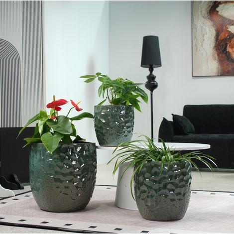 Pot de fleurs en céramique Ø18 cm vert foncé, avec drainage, design moderne pour bureau FloraGrace (1/5)