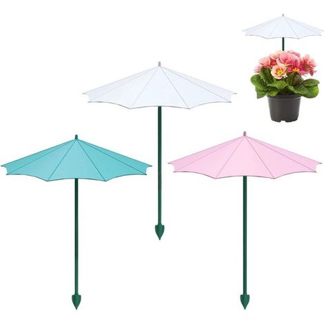 Ensemble de trois parasols pour plantes - Parasol pour pots de fleurs - Ombre de jardin - 34 x 26,5 cm - Blanc et bleu (1/5)
