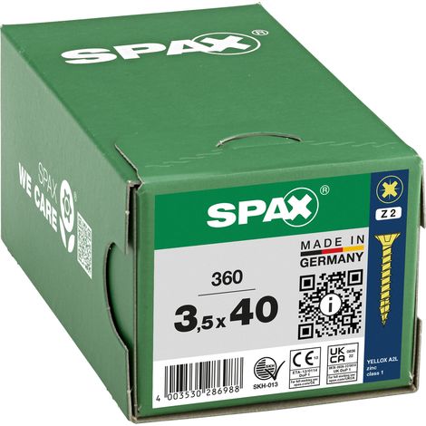 SPAX Vis universelle, 3,5 x 40 mm, 360 pcs, Tête centrante, Tête fraisée, Cruciforme Z, 4CUT, YELLOX - 8000000286988
