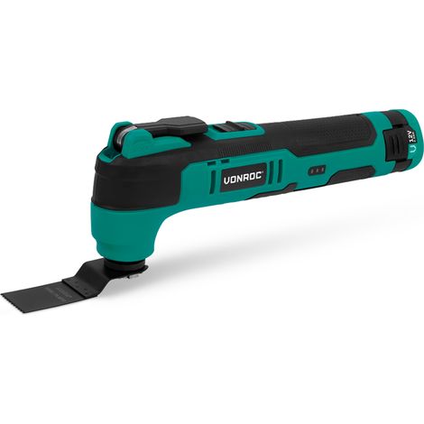 VONROC Akku-Multitool 12V – mit Spachtel, Tauchsägeblatt, Schleifplatte & Schleifpapier – inkl. Akku und USB-C-Kabel