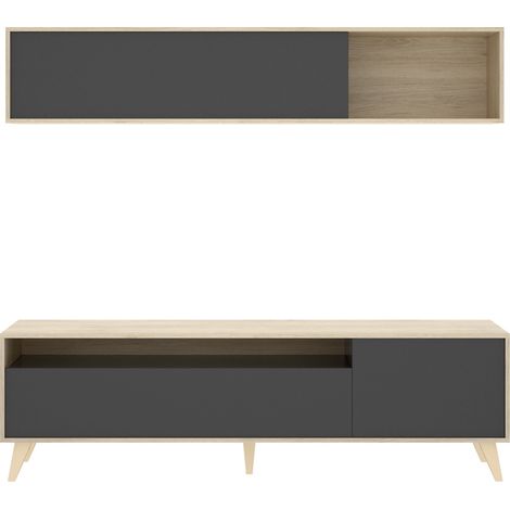 Parete attrezzata 180 cm porta tv rovere naturale e grigio antracite - Tolosa (1/5)
