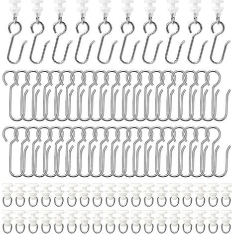 Lot de 100 Crochet de Rideau Rail Set,50 Pièces Crochets en Métal avec 50 Pièces Crochet Rideau Rail Glisseur,Patins à Rideaux (1/5)