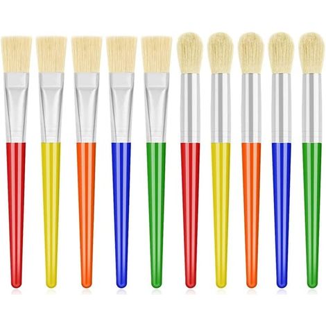 Deux lots de 20 pinceaux pour enfants, comprenant des pinceaux ronds et plats, adaptés à la peinture préscolaire et aux peintures lavables. (1/5)