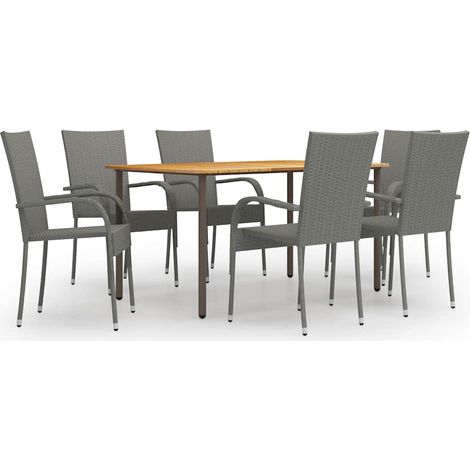 7-tlg. Garten-Essgruppe Poly Rattan Grau