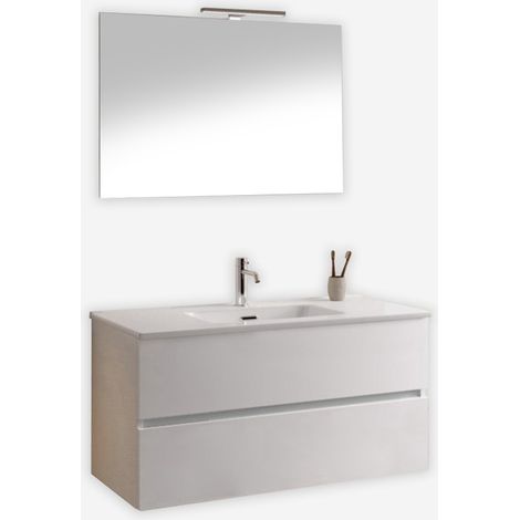 Mobile bagno sospeso con specchio e lavabo Orizon 100 - Bianco