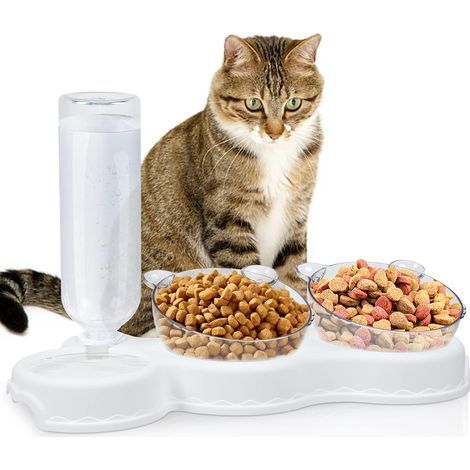 Comederos para gatos, comedero doble elevado para gatos, dispensador de comida y agua 3 en 1 para mascotas, con ángulo de 15° antivómitos, antideslizante, para gatos y perros. (1/5)