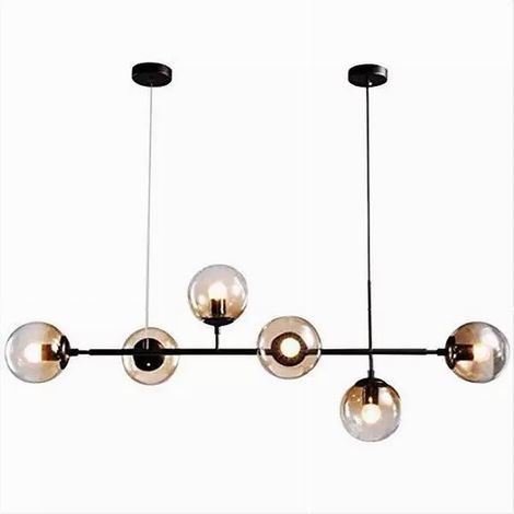 TRADE SHOP - Lampadario Sospensione 6 Sfere Attacco E27 In Vetro Lampada In Metallo Nero 71669 -
