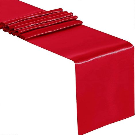 Chemin de table luxueux en satin uni rouge, 30 x 274 cm, idéal pour buffets, mariages et occasions spéciales. (1/5)